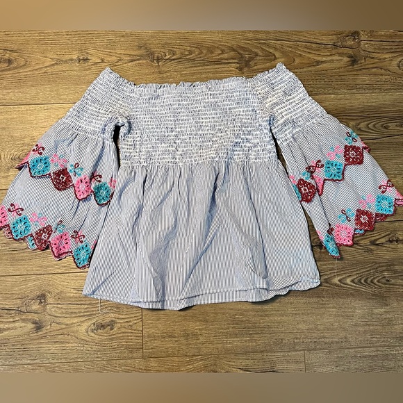 Loft Seersucker Off Shoulder Shirt - Picture 2 of 2